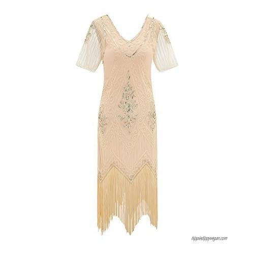 Metme Women's Roaring 1920s Gatsby Dresses Short Sleeve Dress Cocktail Flapper Dress