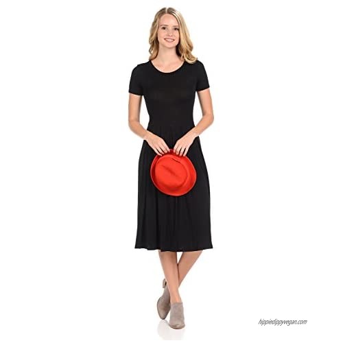 iconic luxe Women's Short Sleeve Pleated Midi Dress with Pockets