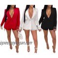 Blansdi Women Sexy 2 Piece Outfits Rompers Tassel Long Sleeve Deep V Neck Blazer Bodycon Short Pants Suit Set