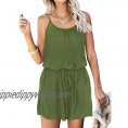 Caracilia Womens Summer Casual Loose Sleeveless Pleated Tank Rompers Scoop Neck Cami Romper Jumpsuit with Pockets