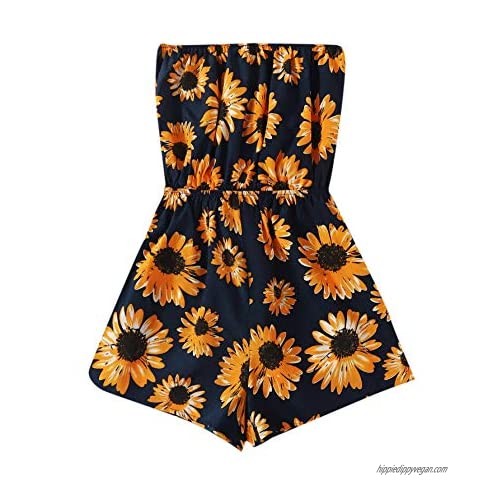 Floerns Women's Summer Floral Strapless Short Romper Jumpsuit