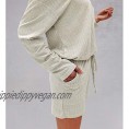 KDTOCC Women's 2 Piece Loose Solid Off Shoulder Long Sleeve Elastic Waist Short Romper with Pockets