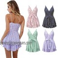 MeeKing Women's Floral Print Sexy V-Neck Romper with Layer Ruffle Hem Casual Shorts Jumpsuit for Summer