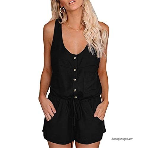 Niceyi Womens Summer Casual Sleeveless Scoop Neck Cami Short Romper Jumpsuit with Pockets