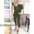 Prinbara Women's Casual Jumpsuit Solid Off Shoulder Elastic Waist Stretchy Long with Pockets