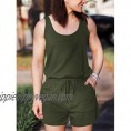 Prinbara Womens Summer Scoop Neck Romper Sleeveless Tank Top Short Jumpsuits Rompers with Pockets