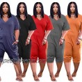 ThusFar Women's Summer Short Sleeve Capri Romper Pants Casual Loose V Neck Jumpsuits One Piece Baggy Outfits with Pockets