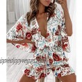 YEMOCILE Women's Bohemian Beach Rompers Floral Printed Button Down Sexy V Neck Half Sleeves Summer Shorts Jumpsuits