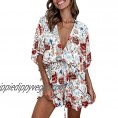 YEMOCILE Women's Bohemian Beach Rompers Floral Printed Button Down Sexy V Neck Half Sleeves Summer Shorts Jumpsuits