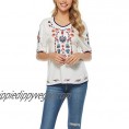 AK Women's Summer Boho Embroidered Mexican Shirts Short Sleeve Casual Tops Blouse
