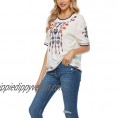 AK Women's Summer Boho Embroidered Mexican Shirts Short Sleeve Casual Tops Blouse