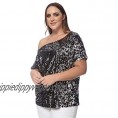 Anna-Kaci Women's Plus Size Sequin One Shoulder Short Sleeve Party Top