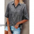 Astylish Women's V Neck Roll up Sleeve Button Down Blouses Top