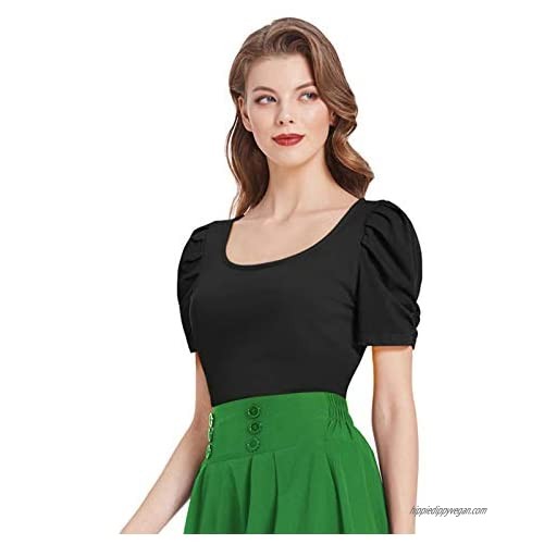 Belle Poque Women Elegant Puff Sleeve Top 1950s Vintage Blouse Tops for Casual Work BPS2079
