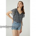 BIOHANBLE Womens Summer Cute Floral Ruffle Short Sleeve V Neck Casual Boho Loose Ladies Tops Shirts Blouses