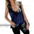 BLENCOT Women's Fashion V Neck Lace Strappy Cami Tank Tops Soft Basic Flowy Sleeveless Blouse Shirts Blue Large
