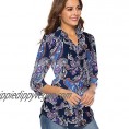 CEASIKERY Women's 3/4 Sleeve Floral V Neck Tops Casual Tunic Blouse Loose Shirt 010