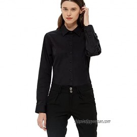 DIYUS Women's Button Down Shirts Slim-Fit Stretchy Cotton Long Sleeve Work Blouse