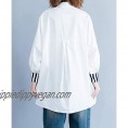 ellazhu Women Loose Striped Button Down Long Sleeve Cotton Shirt GA2075 A