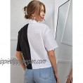 Floerns Women's Short Sleeve Contrast Banana Print Button Front Blouse Shirt