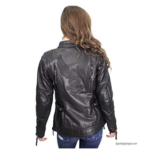 Harley-Davidson Womens Line Stitcher Eagle B&S Black Leather Jacket 98031-18VW Petite