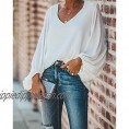 Imysty Womens Oversized Lantern Sleeve Chiffon Blouse Tops Casual Loose V Neck Shirts Pullover