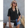 LOMON Womens Short Sleeve Button Down Shirts Cotton Linen Collared V Neck Tops Blouses Business Casual