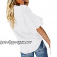 luvamia Women's Sexy V Neck Ruffle 3/4 Sleeve Tops Loose Button Down Blouses Shirts  White 4175 Size L