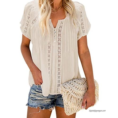 Paitluc Womens Lace Crochet Eyelet Button Down Womens Summer Tops and Blouses S-XXL