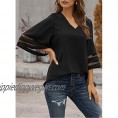 ROSKIKI Women Summer 3/4 Bell Sleeve V Neck Casual Chiffon Blouse Tops Patchwork Loose T Shirt