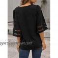 ROSKIKI Women Summer 3/4 Bell Sleeve V Neck Casual Chiffon Blouse Tops Patchwork Loose T Shirt