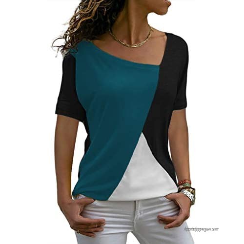 Sarin Mathews Womens Shirts Casual Tee Shirts Short Sleeve Patchwork Color Block Loose Fits Tunic Tops Blouses