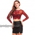 SoTeer Women's Fashion Slim Fit Lace Long Sleeve Sexy Sheer Blouse Mesh Lace Crop Top Shirt (S-XXL)