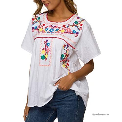 YZXDORWJ Women's Summer Casual Embroidered Blouse Short Sleeve Tops