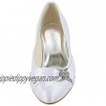 ElegantPark Women Closed Toe Comfort Heel Rhinestone Satin Wedding Bridal Shoes