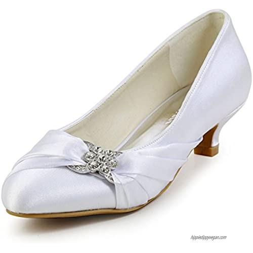 ElegantPark Women Closed Toe Comfort Heel Rhinestone Satin Wedding Bridal Shoes