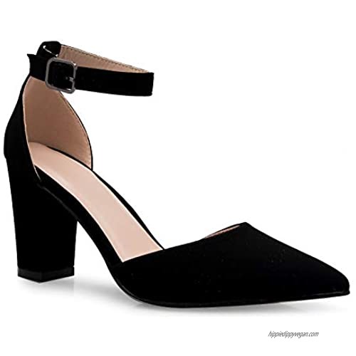 Olivia K Women's Sexy D'Orsay Ankle Strap Pointed Toe Block Heel Pump - Classic  Comfortable