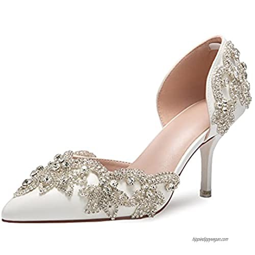 Women's Stiletto High Heel Dress Pumps Pointy Toe Bridal Wedding Evening Party Shoes with Rhinestone  3.15" Heel…