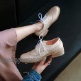 Women's Perforated Lace-up Wingtip Leather Flat Oxfords Vintage Brogues Low Heel Dress Shoes