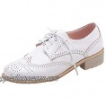 Women's Perforated Lace-up Wingtip Leather Flat Oxfords Vintage Brogues Low Heel Dress Shoes