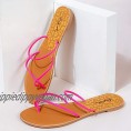 Qupid Athena Flip Flops for Women - Faux Leather Flat Sandals