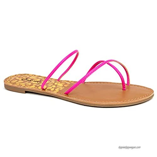 Qupid Athena Flip Flops for Women - Faux Leather Flat Sandals