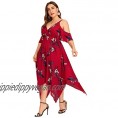 Milumia Women's Plus Size Cold Shoulder Tropical Floral Slit Summer Maxi Dress