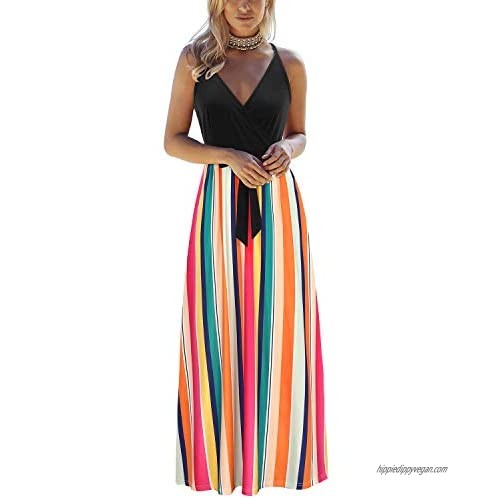 OUGES Womens Summer Deep V Neck Floral Adjustable Spaghetti Strap Beach Maxi Dress