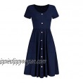 OUGES Women's V Neck Button Down Skater Dress with Pockets