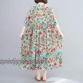 Romacci Women Baggy Cotton Linen Dress Floral Vintage Loose Long Pockets Dress