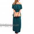 Sarin Mathews Womens Off The Shoulder Ruffle Party Dress Casual Side Split Beach Long Maxi Dresses with Pockets