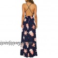 Simplee Women's Deep V Neck Backless Spaghetti Strap Floral Casual Maxi Dress