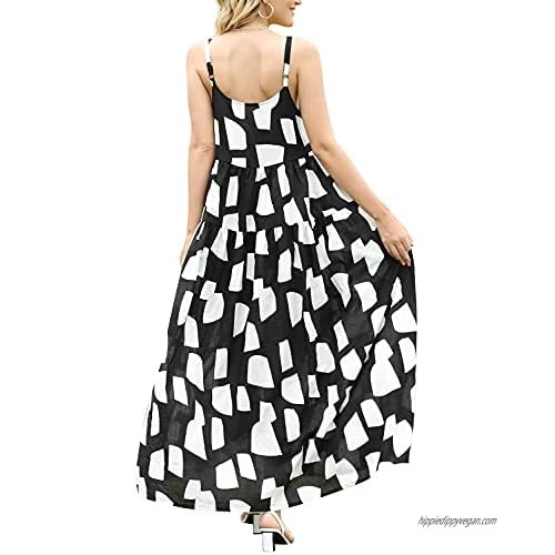 YESNO Women Casual Loose Bohemian Floral Print Dresses Spaghetti Strap Long Summer Beach Swing Dress XS-5X E75