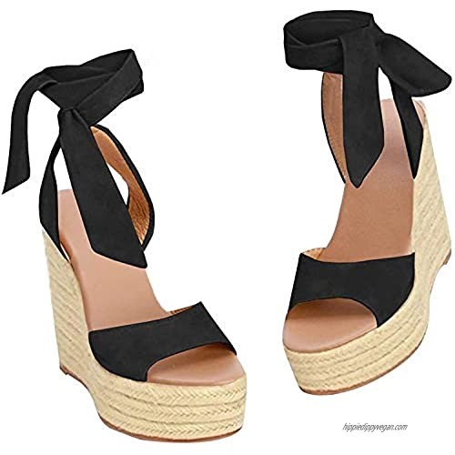 Womens Open Toe Tie Lace Up Espadrille Platform Wedges Sandals Ankle Strap Slingback Dress Shoes